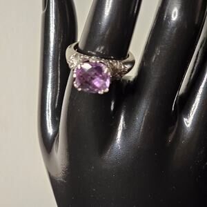 Bella Luce 9.89CTW Lavender & White Diamond Simulants Rhodium over Sterling Ring